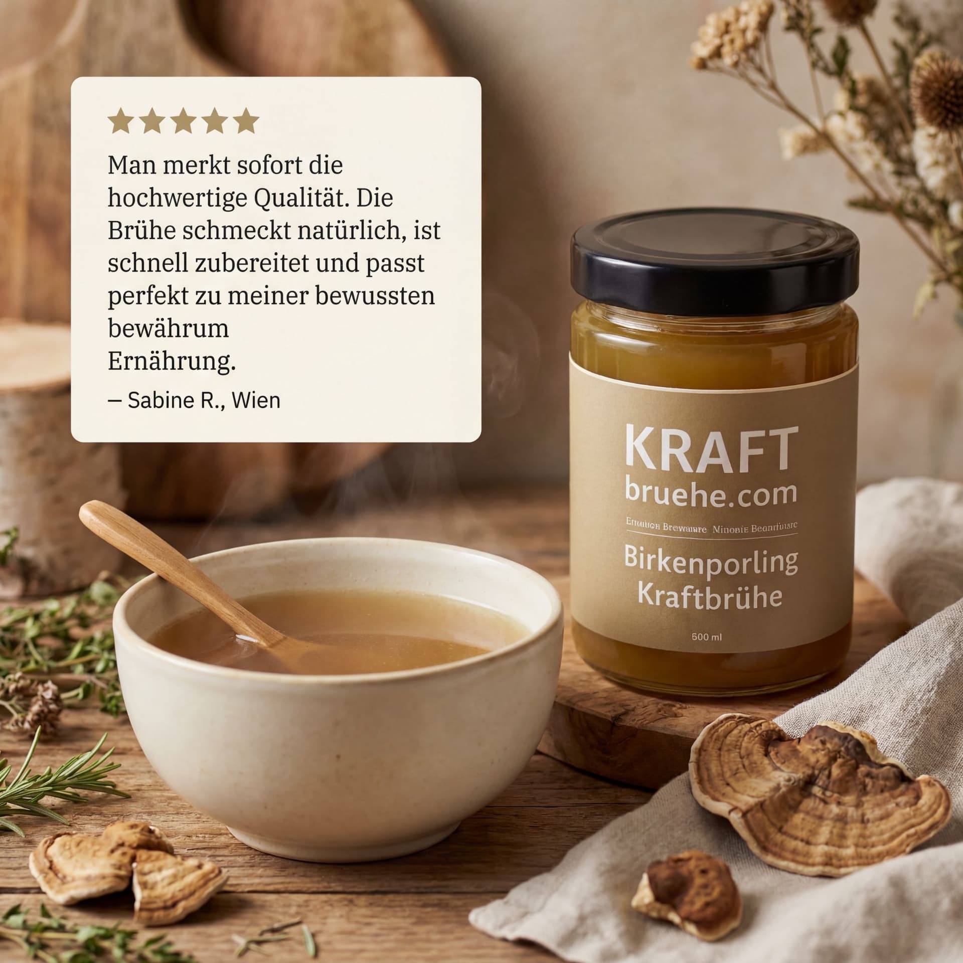 Birkenporling Kraftbrühe, 6x 500ml, zur Unterstützung bei Chemo Krebs Therapien