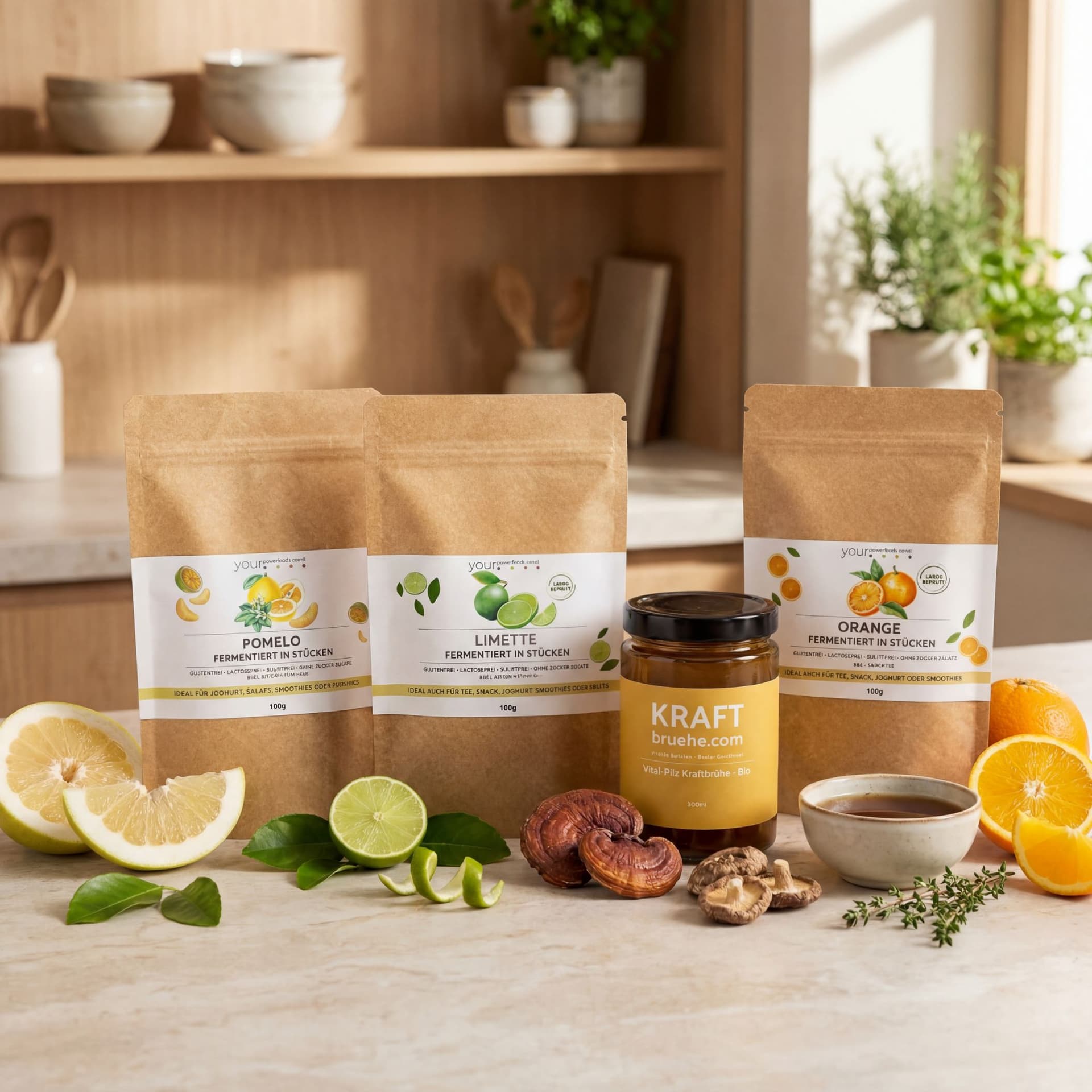 Hashimoto paket za mršavljenje – 4-tjedni program koji djeluje, Manje kilograma – više komplimenata: tri kraft-papirne vrećice Pomelo, Limeta,