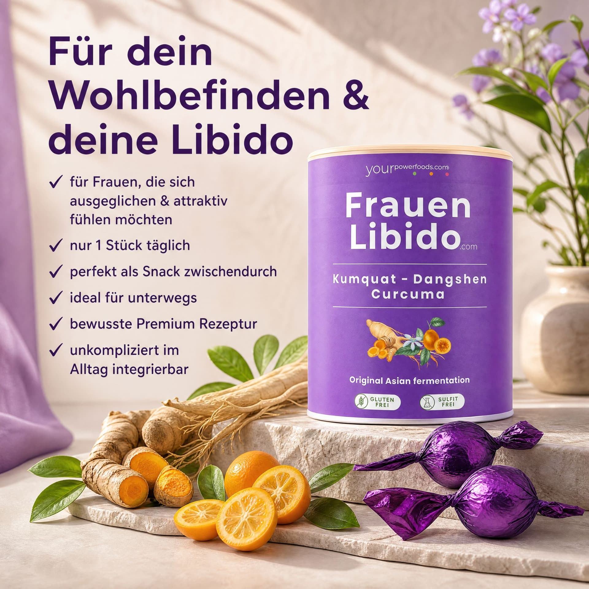 Frauen Libido – Pflanzenpower zum Naschen – Natürliches Frauen-Produkt für Energie, Balance & gesteigerte Lust in 30 Tagen