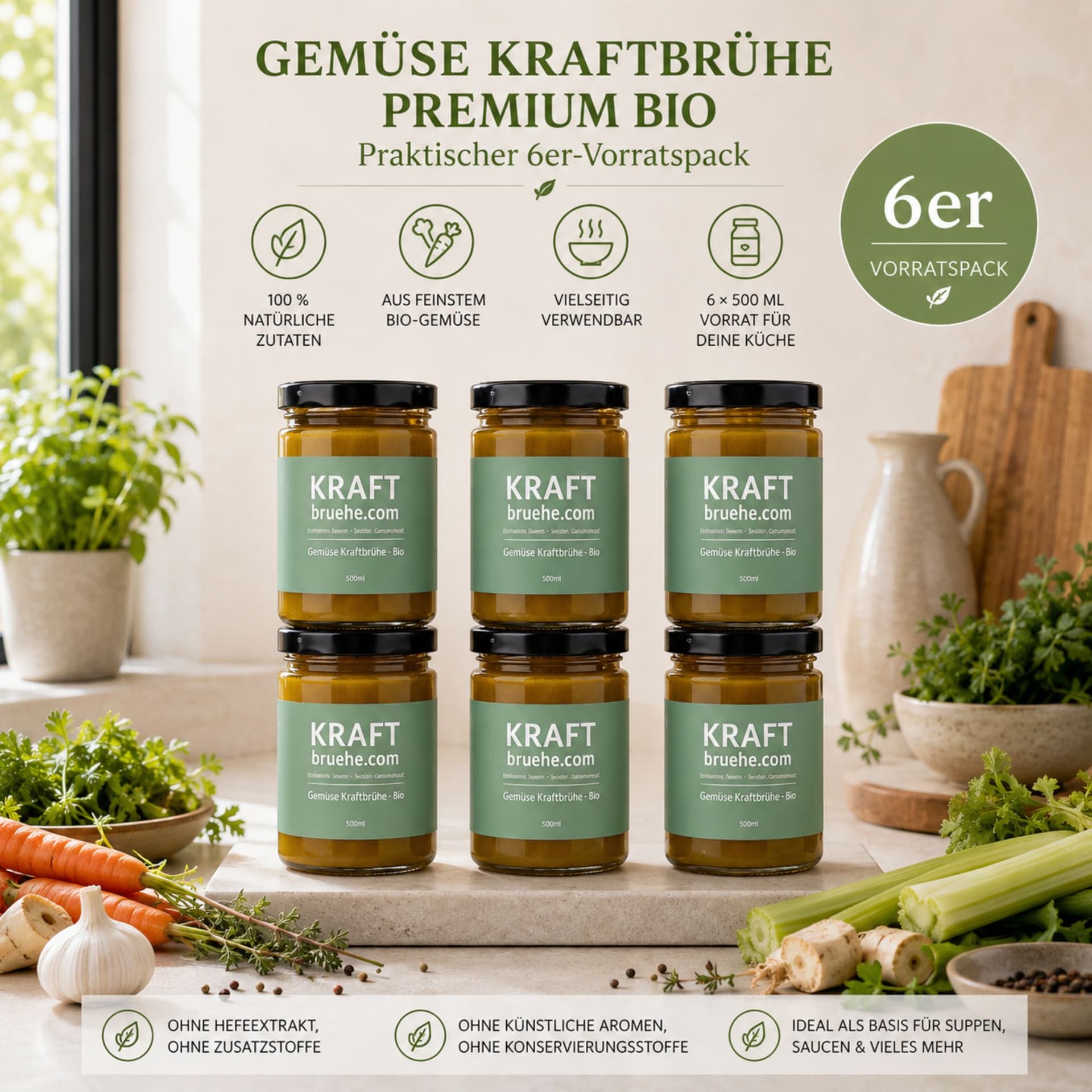 Povrtni temeljac – Premium Bio, 6×500 ml – Čist okus. Čisti sastojci. – slika proizvoda 2