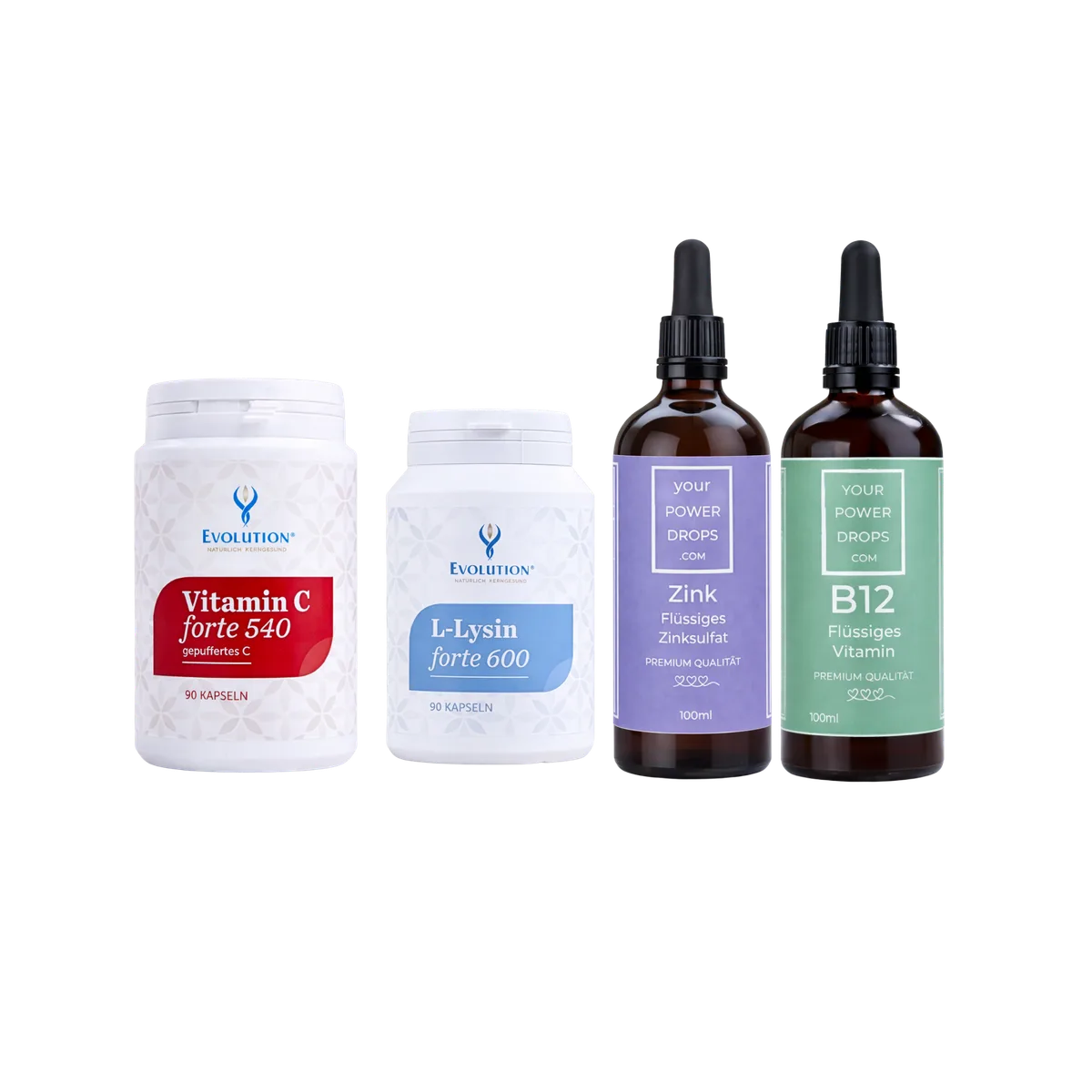 Starterset - Premium Qualität Flüssiges Zink + Vitamin B 12, Vitamin C forte 540, L - Lysin forte 600