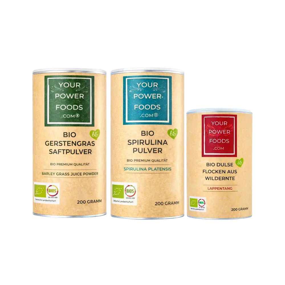 Power Foods Trio – Bio Spirulina, Dulse pahuljice, Ječmena trava u setu