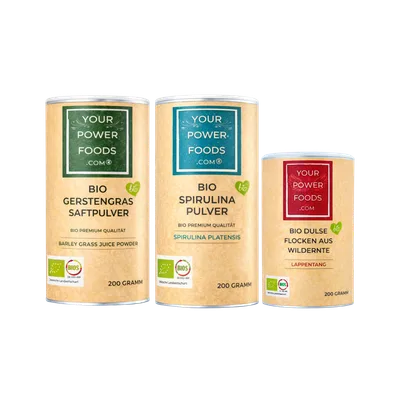Power Foods Trio - Bio Spirulina, Dulse, Flocken, Gerstengras im Set