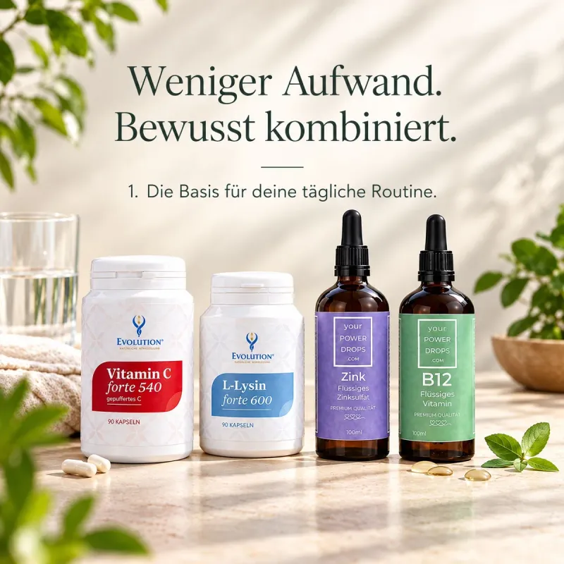 Starterset - Premium Qualität Flüssiges Zink + Vitamin B 12, Vitamin C forte 540, L - Lysin forte 600 – Produktbild 2