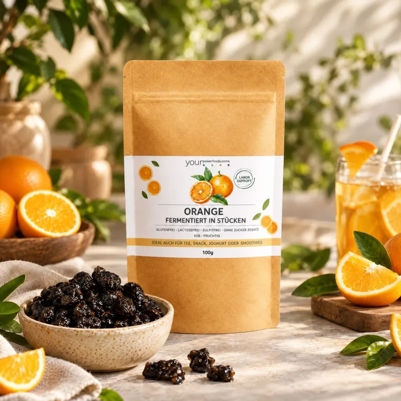 Für 100g fermentierten Orangen werden 3,5 kg frische Orangen verwendet