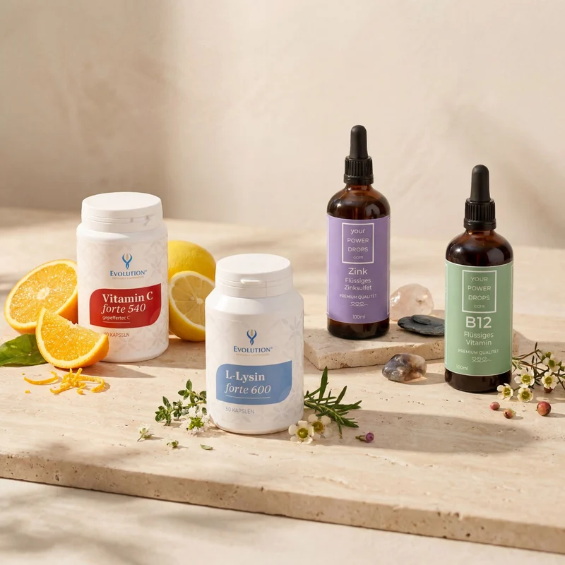 Početni set - Premium kvaliteta Tekući cink + Vitamin B12, Vitamin C forte 540, L-Lizin forte 600 kao četiri proizvoda