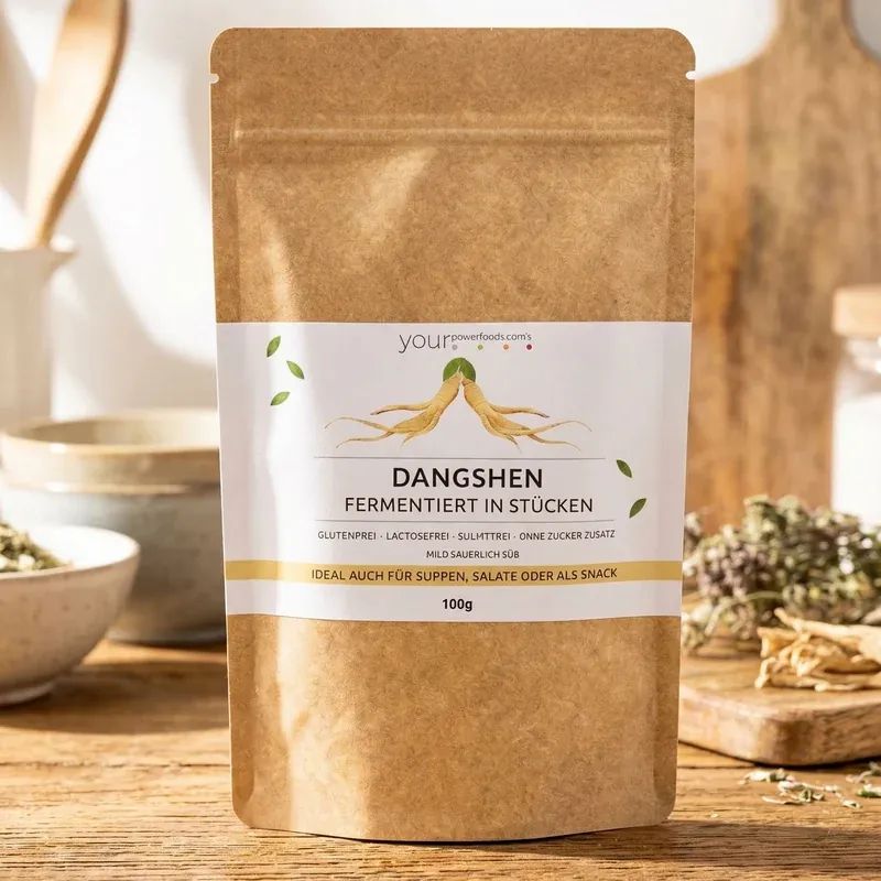 Dangshen fermentirani 100g Premium kvaliteta – smeđa vrećica sa ravnim dnom s etiketom, bez glutena, bez laktoze, bez Z