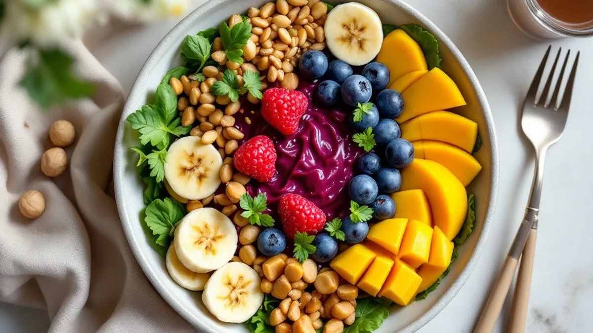 Beeren-Acai-Bowl mit Mango und Drachenfrucht