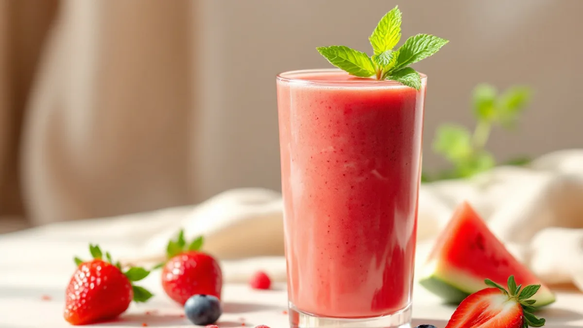 Bunter Beeren-Gemüse-Smoothie mit Minze und Walnussöl