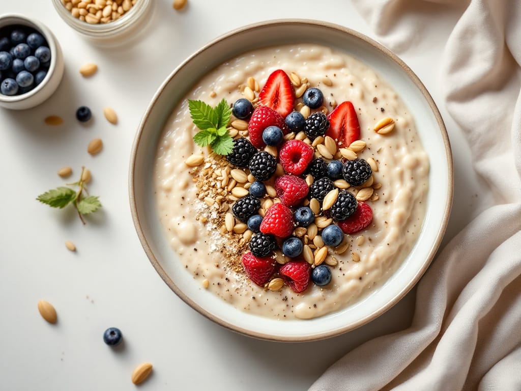 Aroniabeeren-Porridge mit Buchweizen und Haselnüssen