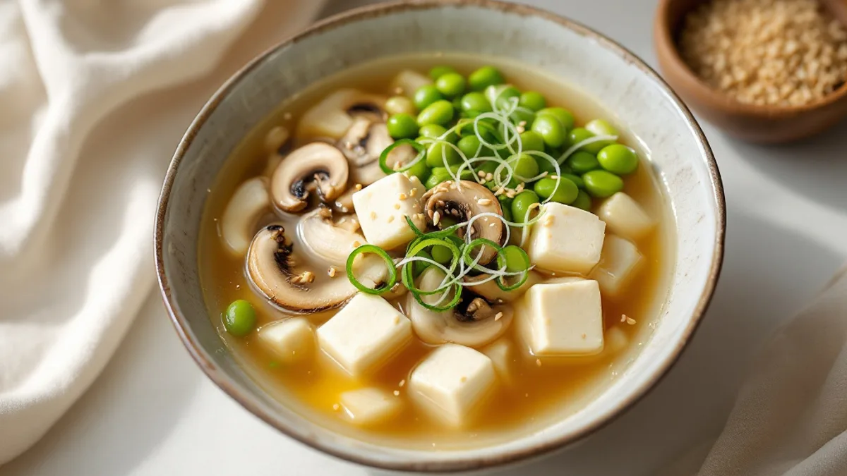 Asiatische Miso-Suppe mit Shiitake, Edamame und Frühlingszwiebeln