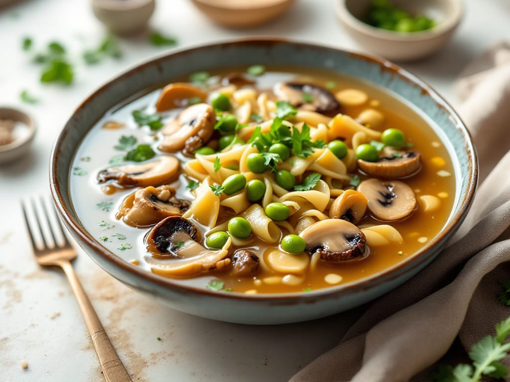 Asiatische Miso-Suppe mit Shiitake, Edamame und Frühlingszwiebeln