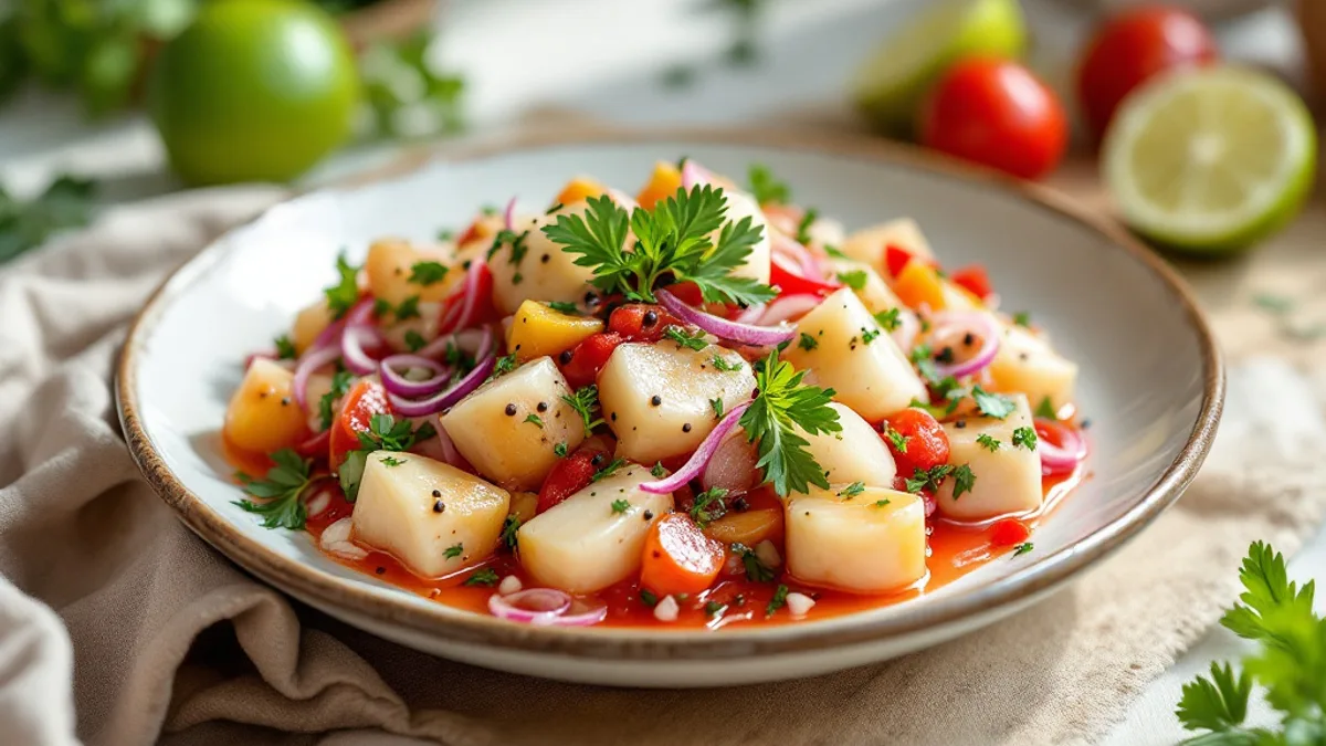 Frische Austern-Ceviche mit Limette, Koriander und roter Zwiebel