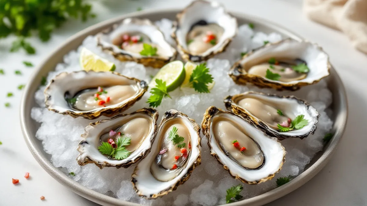 Frische Austern-Ceviche mit Limette, Koriander und roter Zwiebel