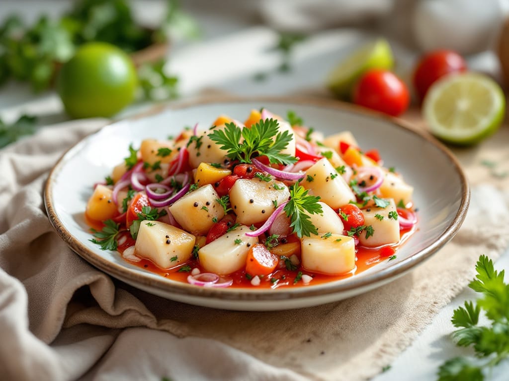 Frische Austern-Ceviche mit Limette, Koriander und roter Zwiebel