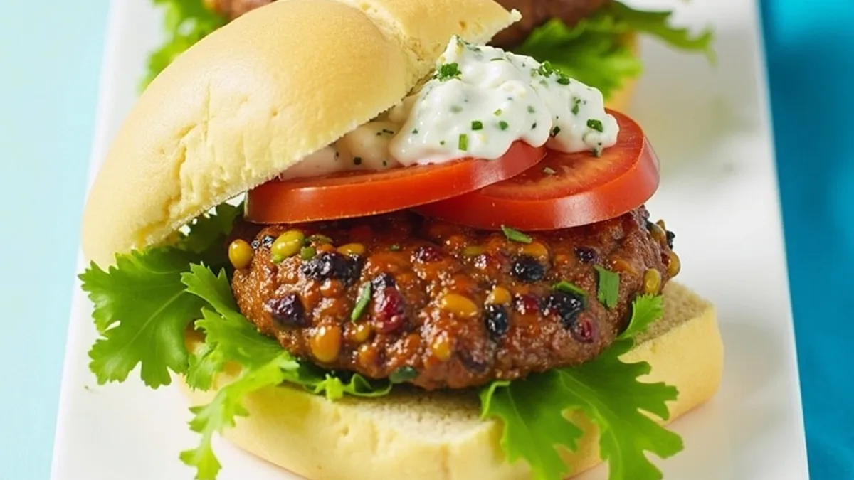 Burger mit Lachsfrikadelle, Mais und hausgemachter Remoulade