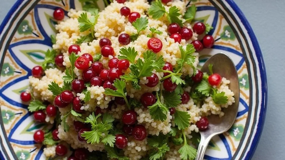 Couscous-Salat mit Granatapfelkernen und frischen Kräutern