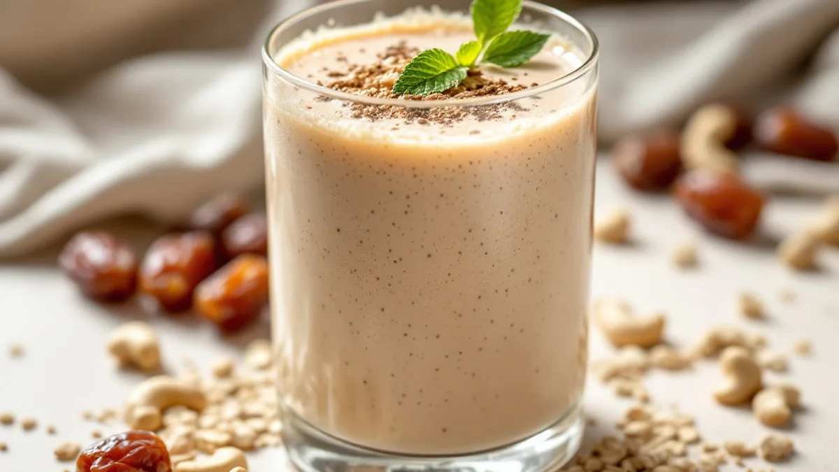 Cremiger Cashew-Dattel-Shake mit Maca und Zimt