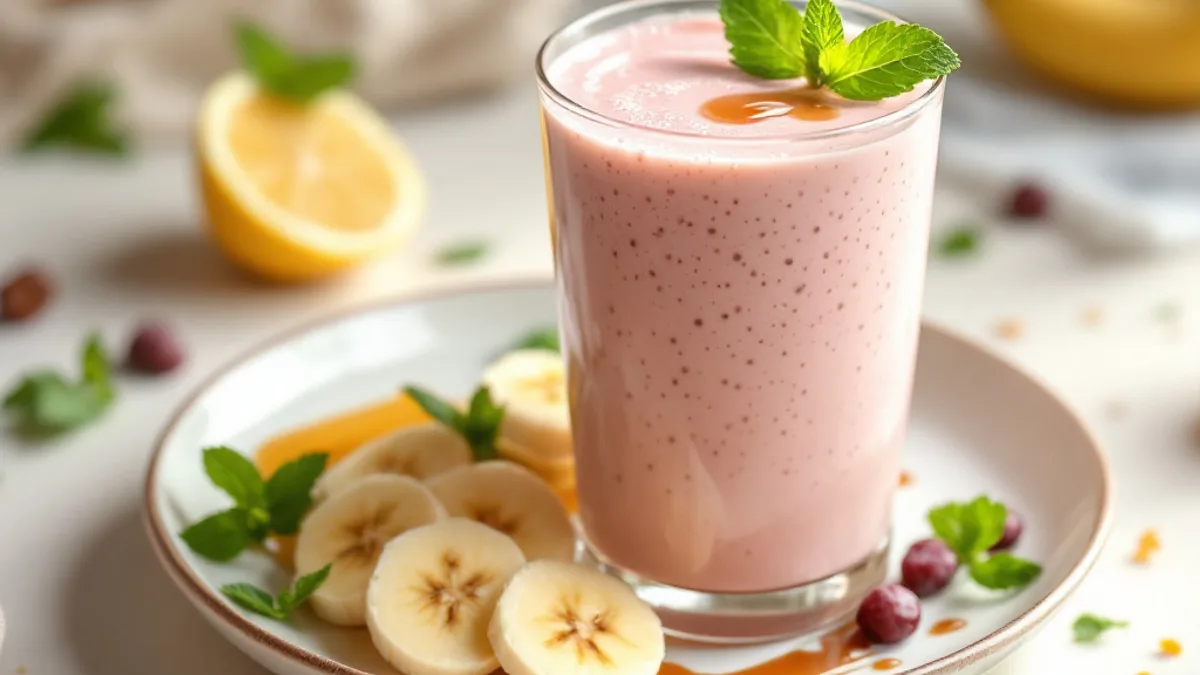 Ledeni smoothie od bobičastog voća i kefira sa sjemenkama lana i mentom