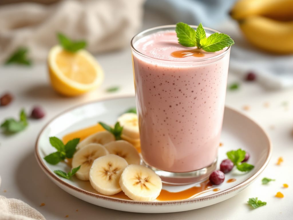 Eiskalter Beeren-Kefir-Smoothie mit Leinsamen und Minze