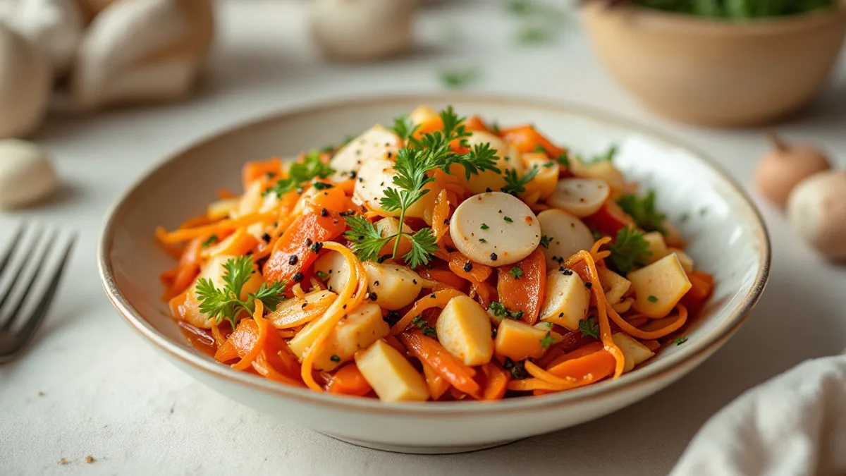 Fermentiertes Kimchi mit Rettich und schwarzem Sesam