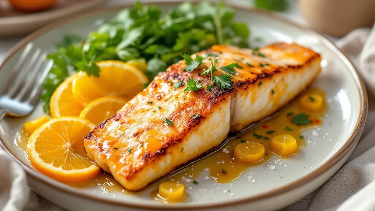Gedämpfter Kabeljau mit warmer Orangen-Vinaigrette