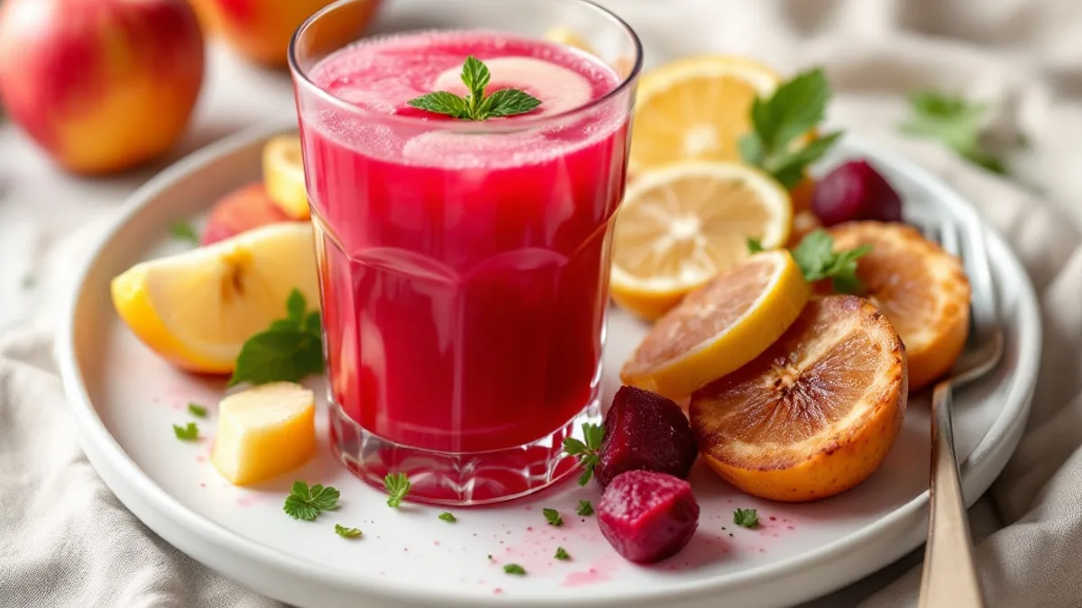Fruchtiger Granatapfel-Rote-Bete-Saft mit Ingwer und Zitrone