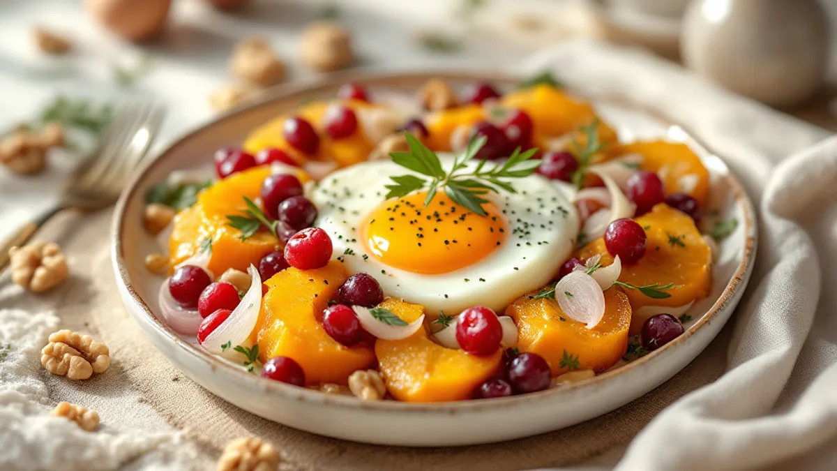 Gebackener Kürbis mit Schafskäse, Cranberries und Salbei