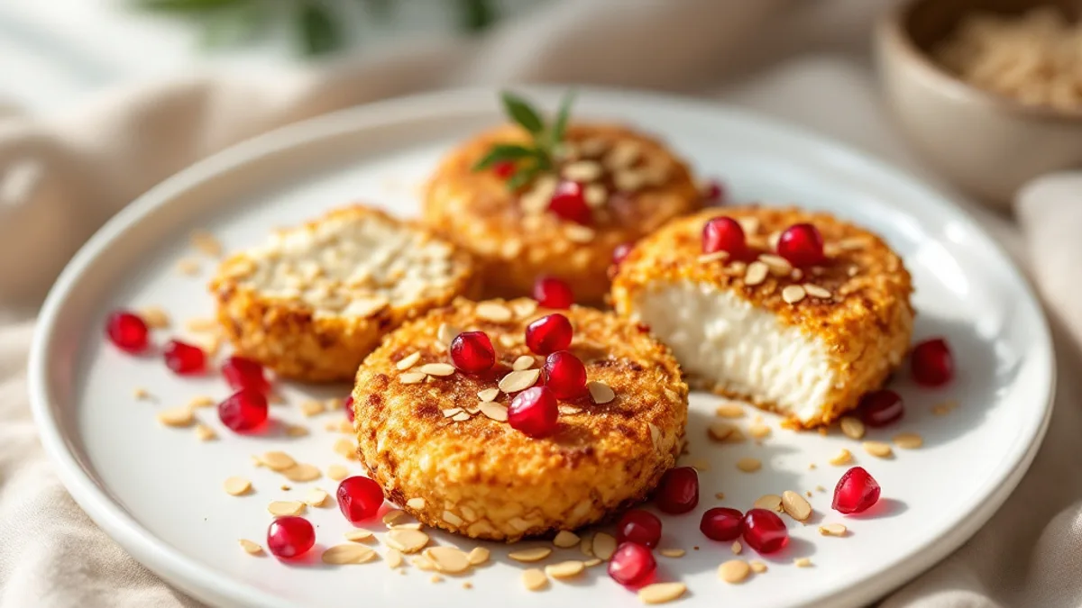 Gebackener Ziegenkäse mit Mandelkruste und Granatapfelkernen