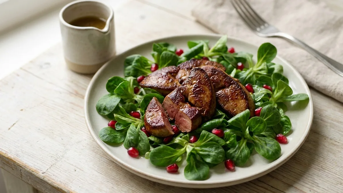 Gebratene Entenleber mit Feldsalat und Granatapfelkernen