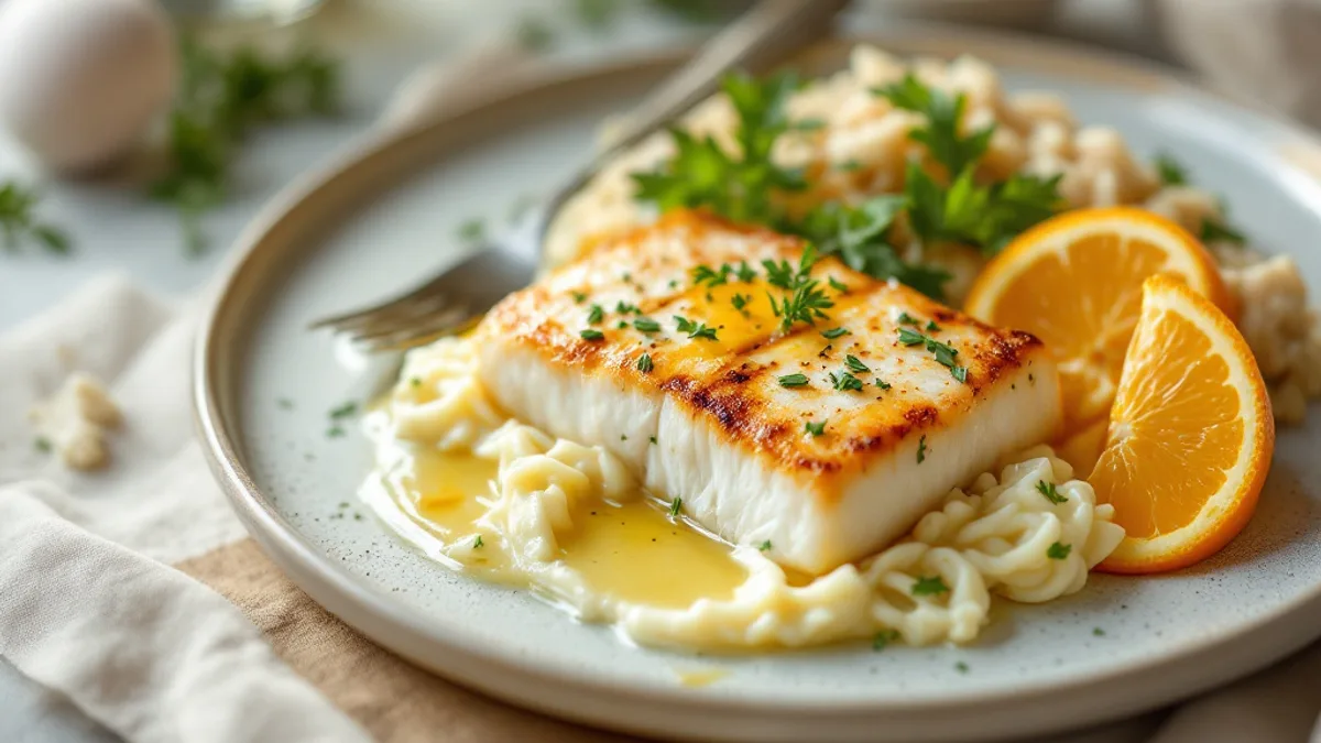 Gedämpftes Kabeljau-Filet mit Fenchel und Orangen