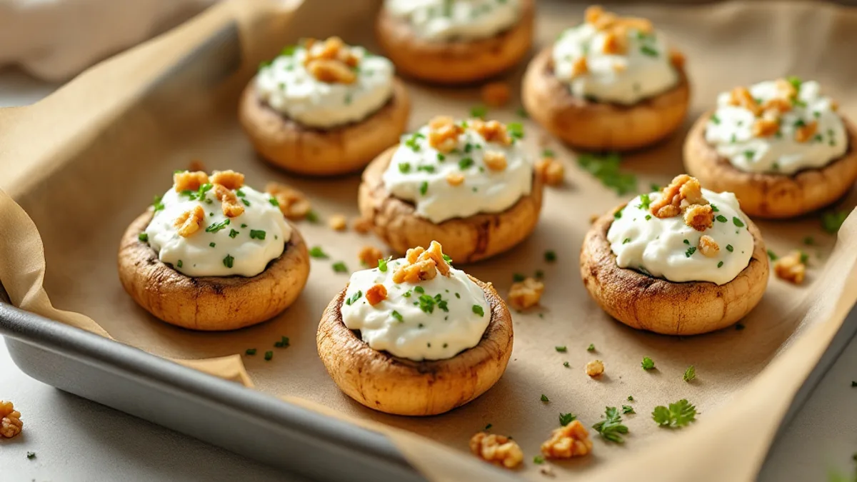 Gefüllte Champignons mit Kräuter-Frischkäse und Walnüssen