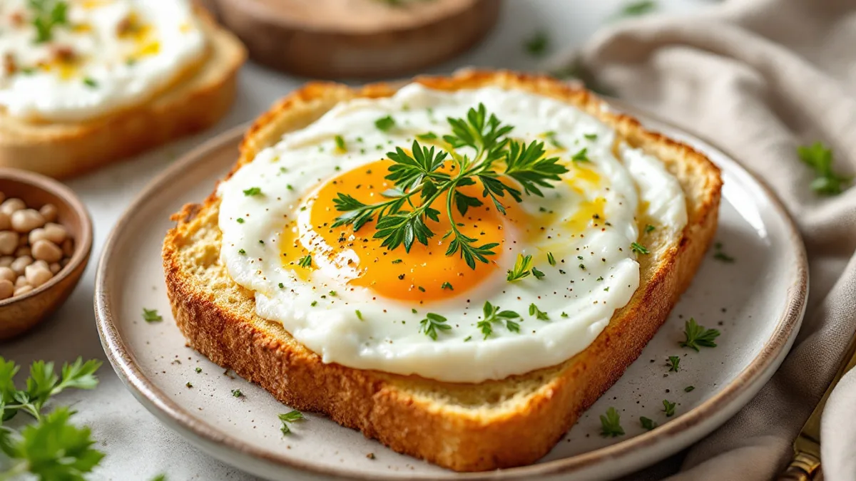 Gerösteter Knoblauch-Zwiebel-Aufstrich auf Vollkornbrot mit Kerbel