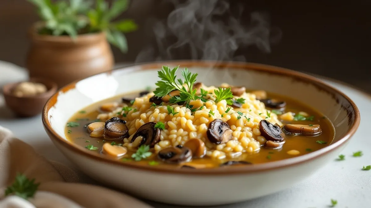 Gerstenrisotto mit Shiitake und jungem Blattspinat