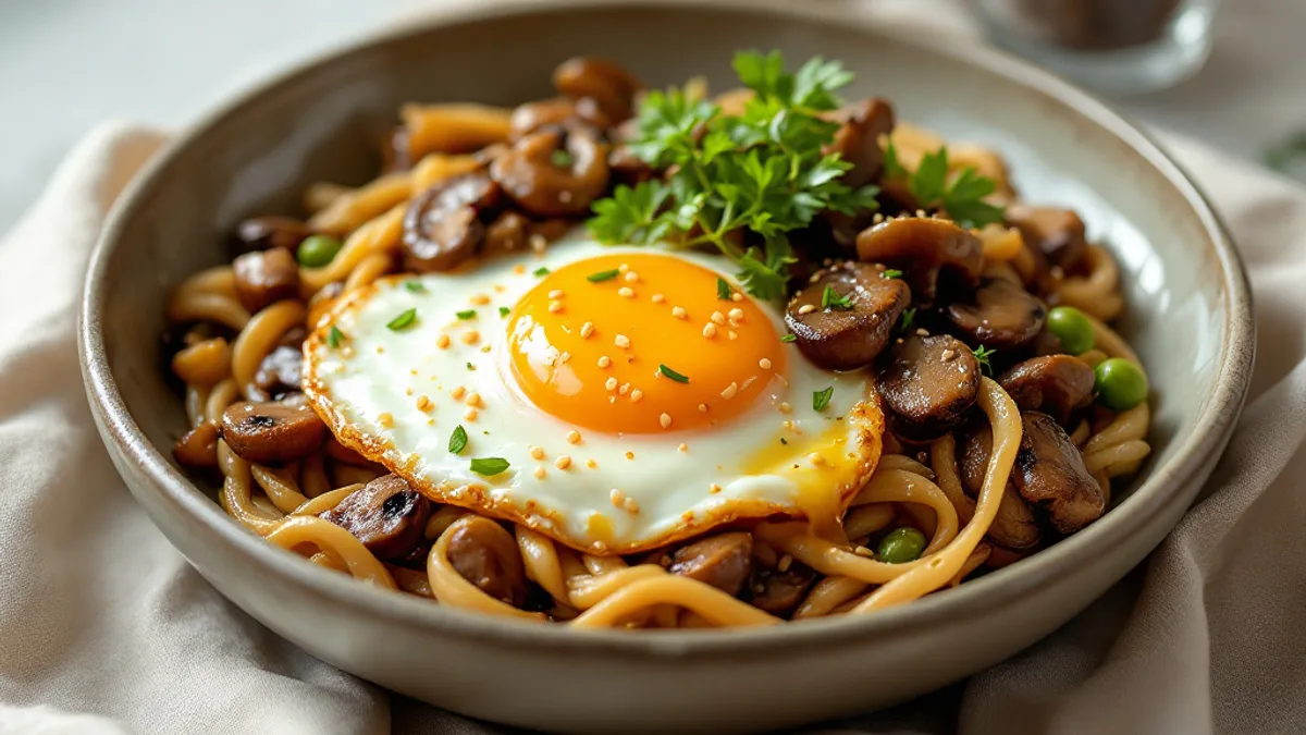 Geschmorte Shiitake mit schwarzem Reis, Edamame und Sesam