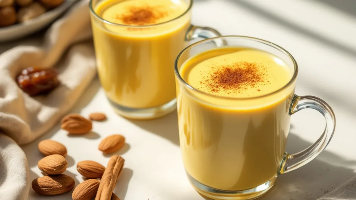 Goldene Kurkuma-Mandelmilch mit Datteln