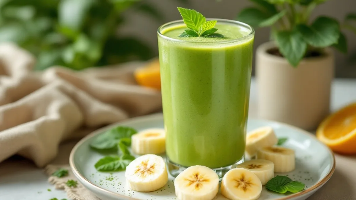 Grüner Matcha-Smoothie mit Spinat und Banane