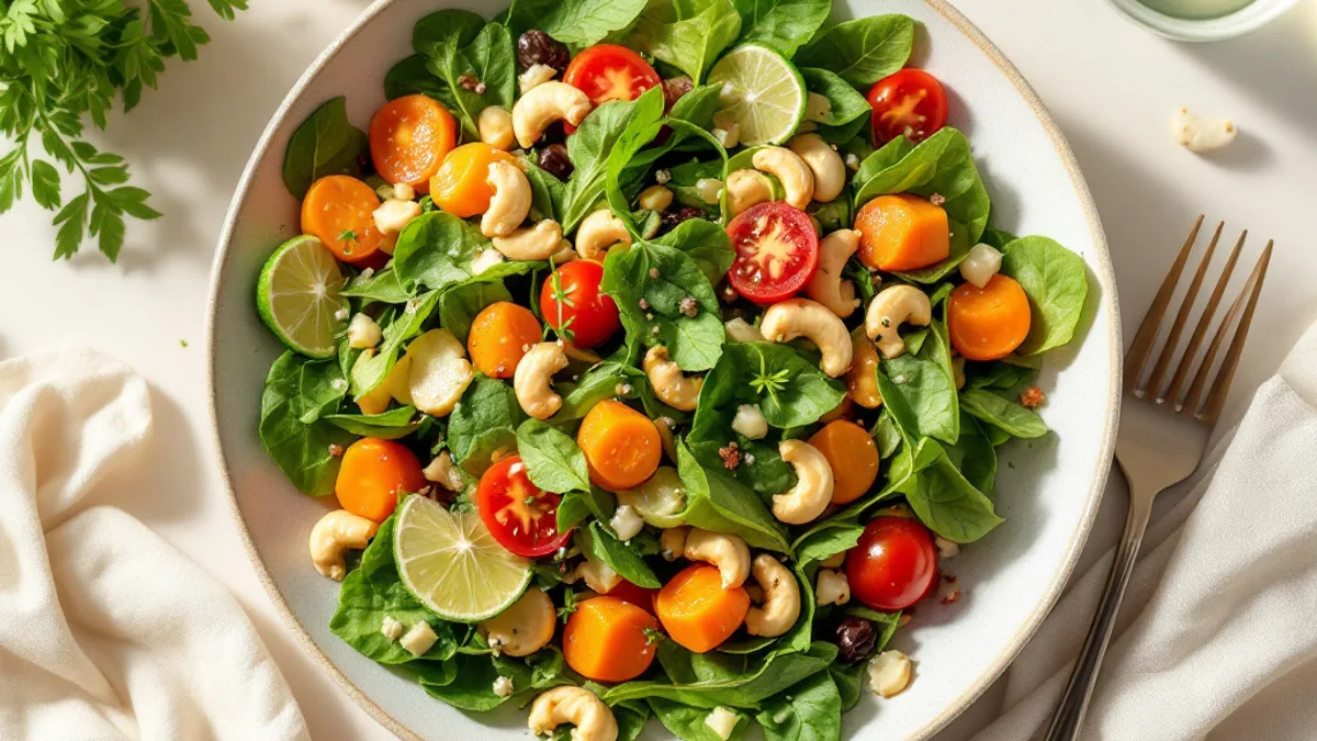 Grüner Papaya-Salat mit Cashewkernen und Limetten-Ingwer-Dressing