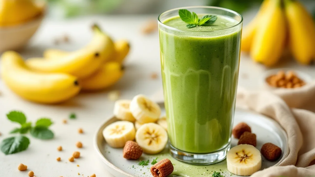 Grüner Power-Smoothie mit Spinat, Banane und Kürbiskernen