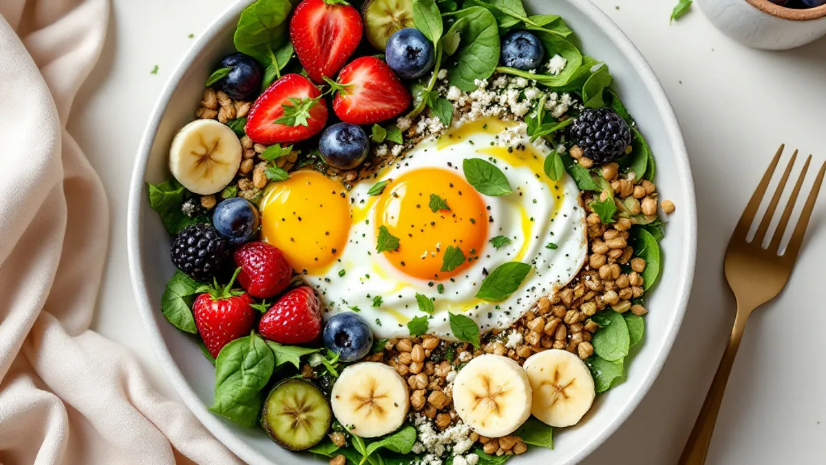 Grüne Smoothie-Bowl mit Heidelbeeren, Leinsamen und Kokosraspeln