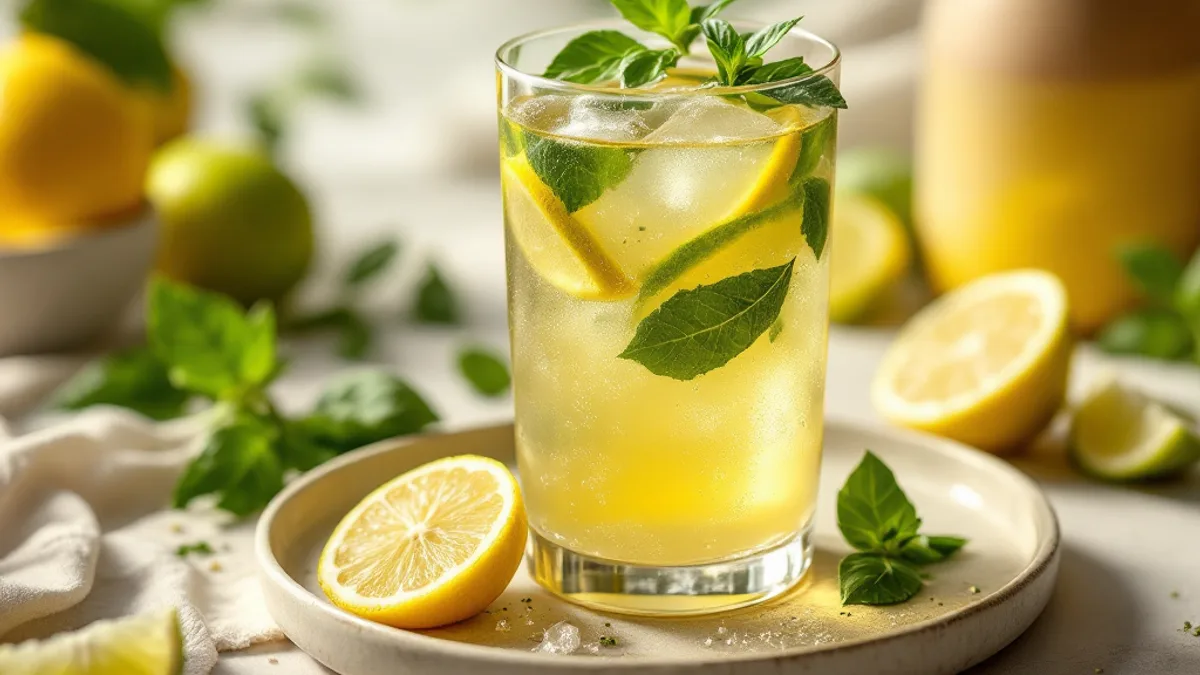 Grüner-Tee-Limonade mit Gurke, Basilikum und Limette