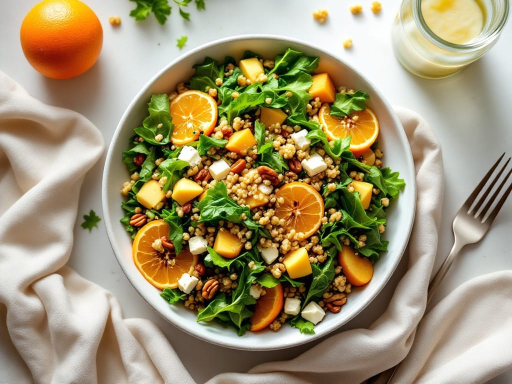 Grünkohl-Quinoa-Salat mit Granatapfel und Orangen-Vinaigrette