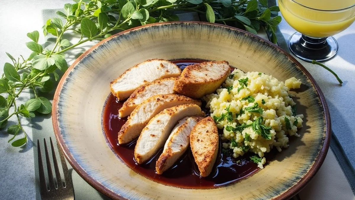 Hähnchenbrust mit Preiselbeersauce und Ananas