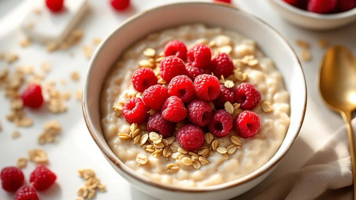 Cremiger Haferbrei mit frischen Himbeeren