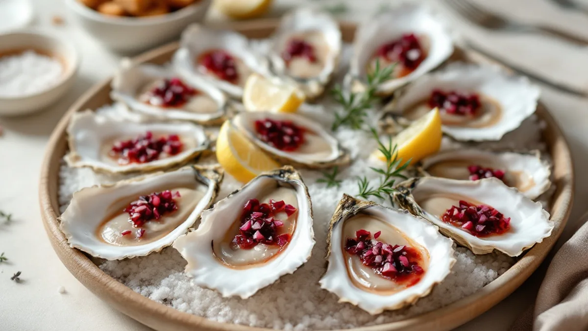 Izdašno predjelo s kamenicama, vinaigretom od šalotke i raženim krutonima