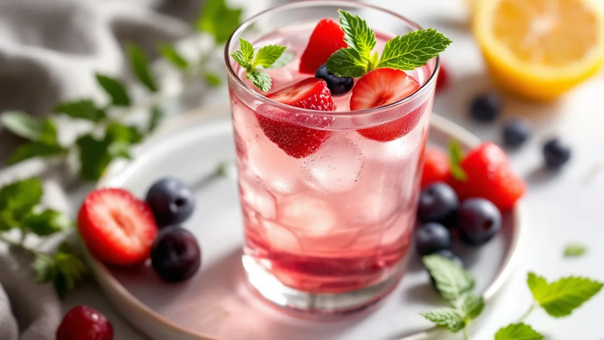 Ledeni čaj od maline i hibiskusa sa svježom mentom