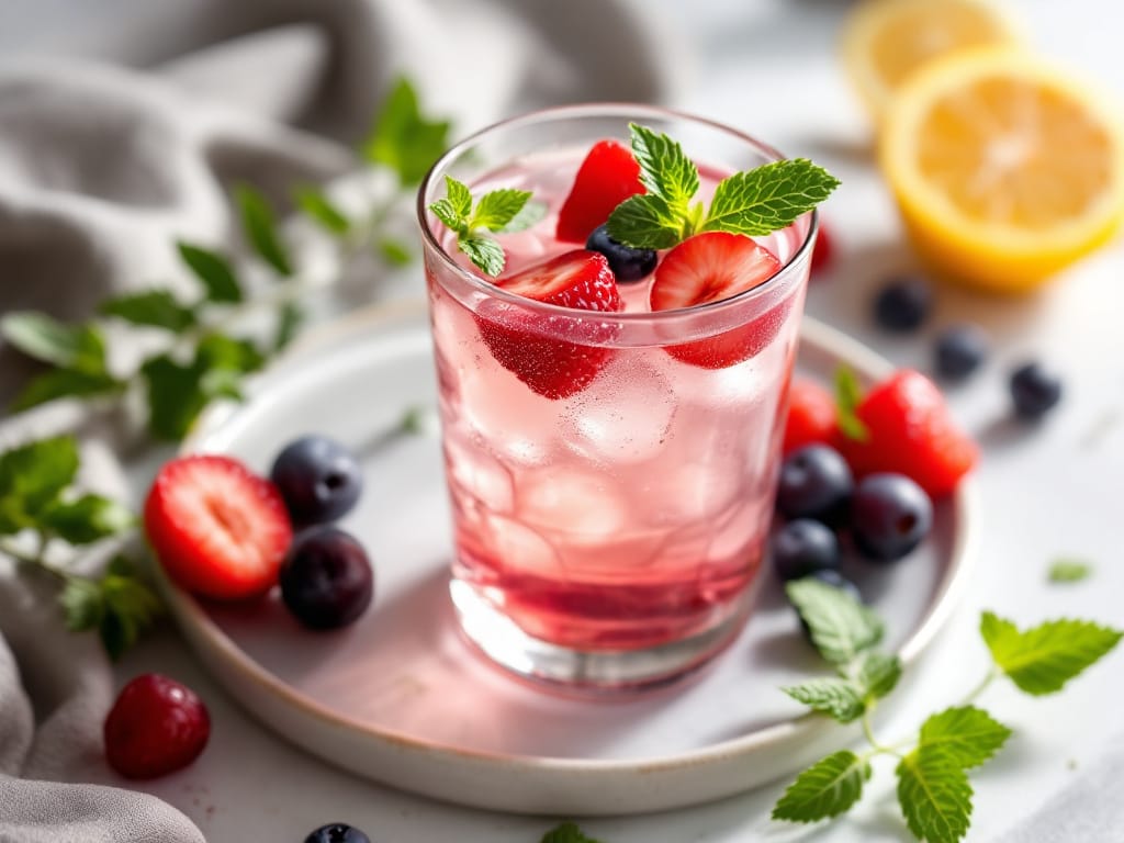 Himbeer-Hibiskus-Eistee mit frischer Minze