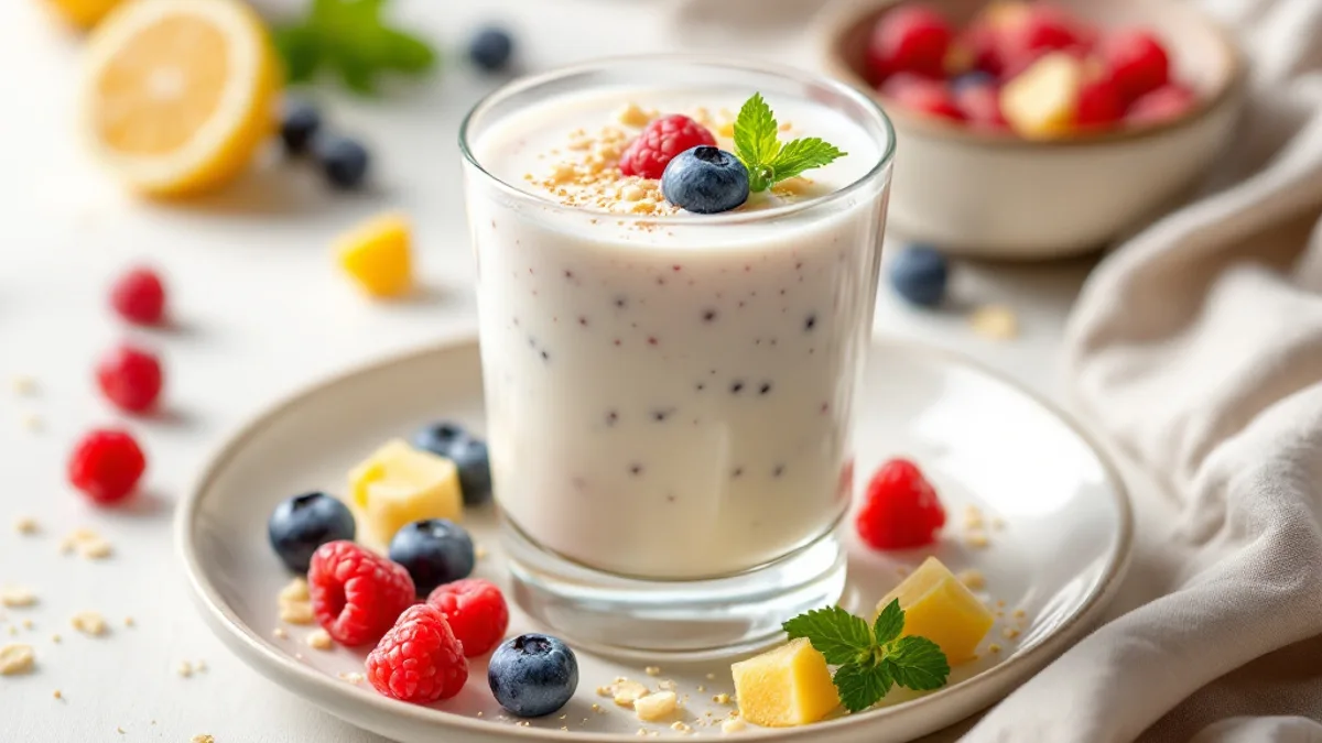Kefir s cvjetovima bazge, malinama i nabubrenim chia sjemenkama