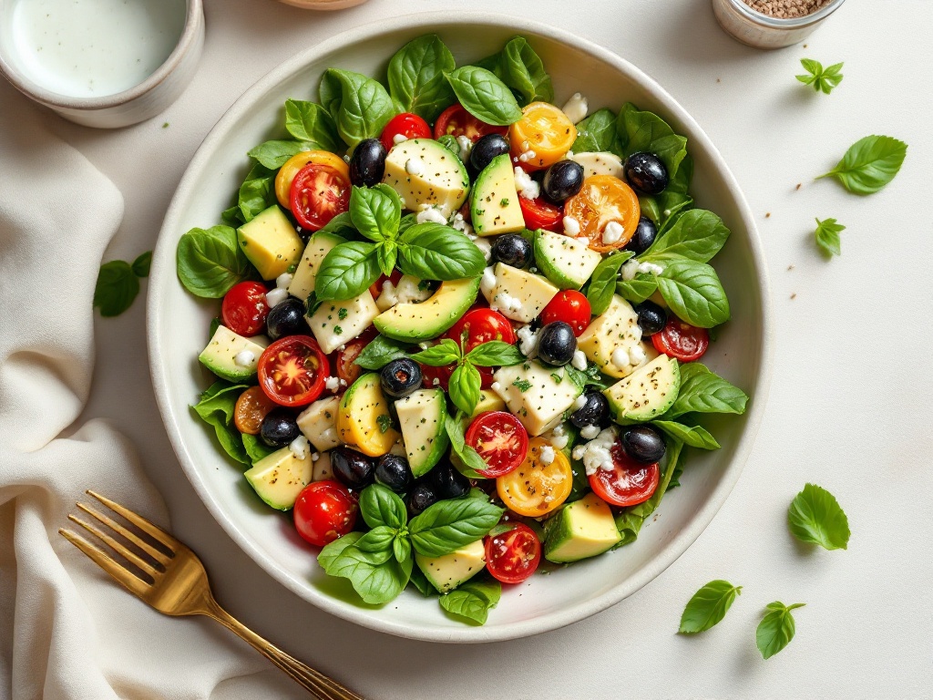 Svježa salata sa svježim sirom, avokadom, cherry rajčicama i prženim pinjolima
