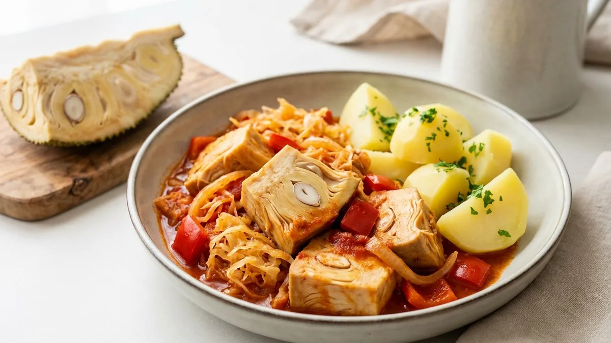 Gulaš od jackfruta s kiselim kupusom i krumpirom